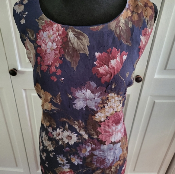 Vintage 90's Sheer Floral Tank Maxi Dress Fully Lined Sz 14 Dark Cottage Fairy - Picture 5 of 7